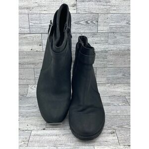 Clarks Black Leather Heeled Ankle Boots‎ Buckle Detail Womens Size 8.5M
